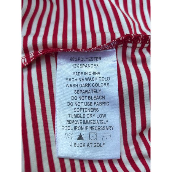 U Suck at Golf USAG Polo Shirt L NEW Red Striped Extreme Comfort Stretch - Picture 9 of 11